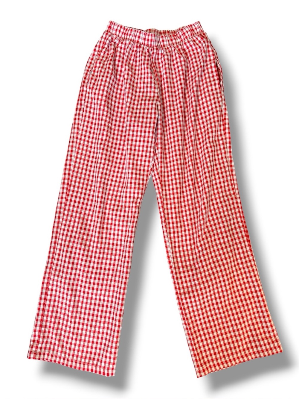 Pretty Garbage Pant Red Gingham Cotton Pants Pull On Elastic Waist Summer Basic